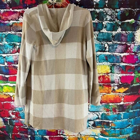 Chico's Size 0 Check/Plaid Print Hooded Open Front Cardigan Sweater Small - Picture 5 of 5